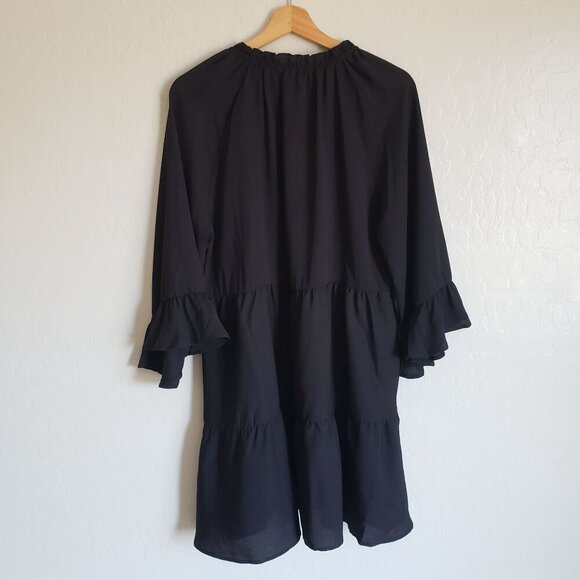 Show Me Your Mumu Viola Tiered Mini Dress Black Flounce Sleeve Women's Large NEW - Picture 7 of 11